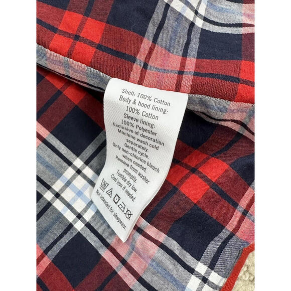 Authentic Janie and Jack 2T Red Hooded Cotton Toggle Jacket Coat Plaid Lined - Picture 5 of 5